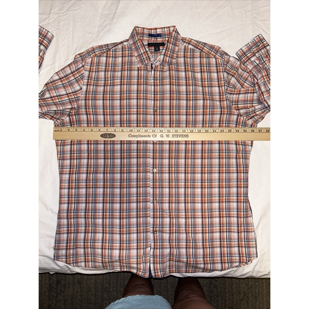 Banana Republic men's XL Shirt orange gray white plaid long sleeve - Picture 12 of 12